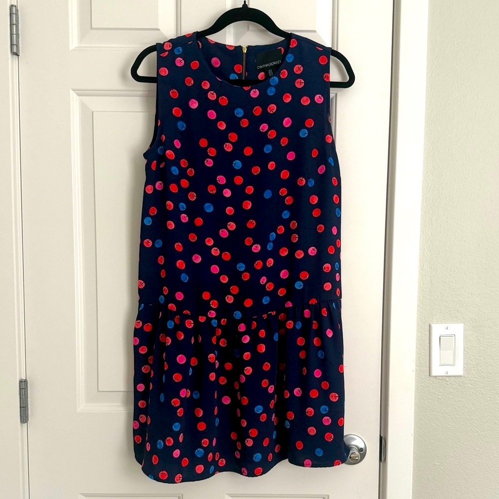 Cynthia Rowley Cherry Print Drop Waist Dress - Size 6 - Navy/Multicolor - EUC - Picture 1 of 7